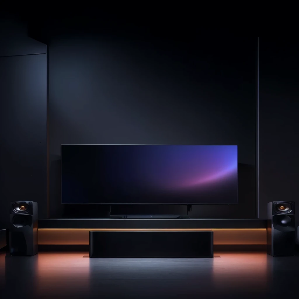 Stand TV with speakers and speaker system, Black oled background, Personal room background, 8k vertical screen wallpaper, 8k vertical screen wallpaper, 4k vertical screen wallpaper, 4k vertical screen wallpaper, 8K high quality and resolution, Background artwork, 4k —height 1024 —width 1024, the console is tall and imposing
