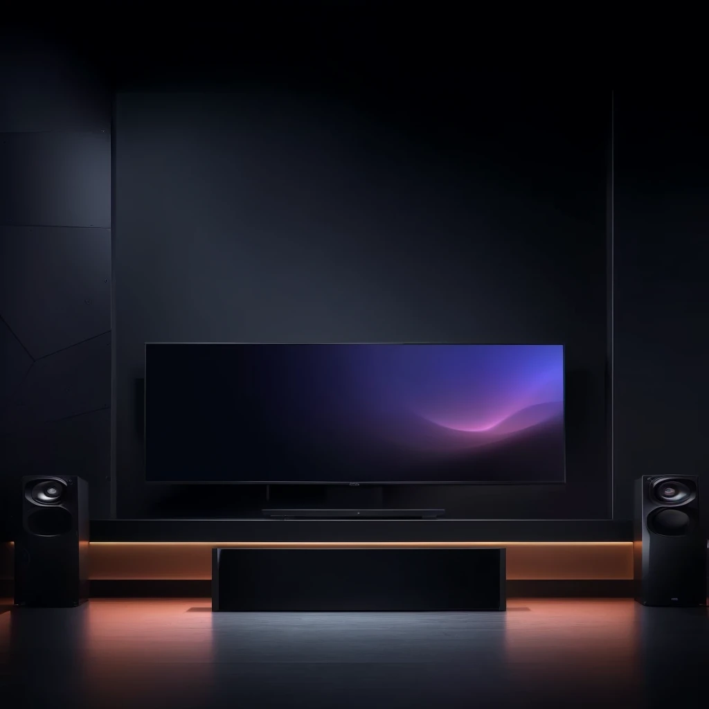 Stand TV with speakers and speaker system, Black oled background, Personal room background, 8k vertical screen wallpaper, 8k vertical screen wallpaper, 4k vertical screen wallpaper, 4k vertical screen wallpaper, 8K high quality and resolution, Background artwork, 4k —height 1024 —width 1024, the console is tall and imposing