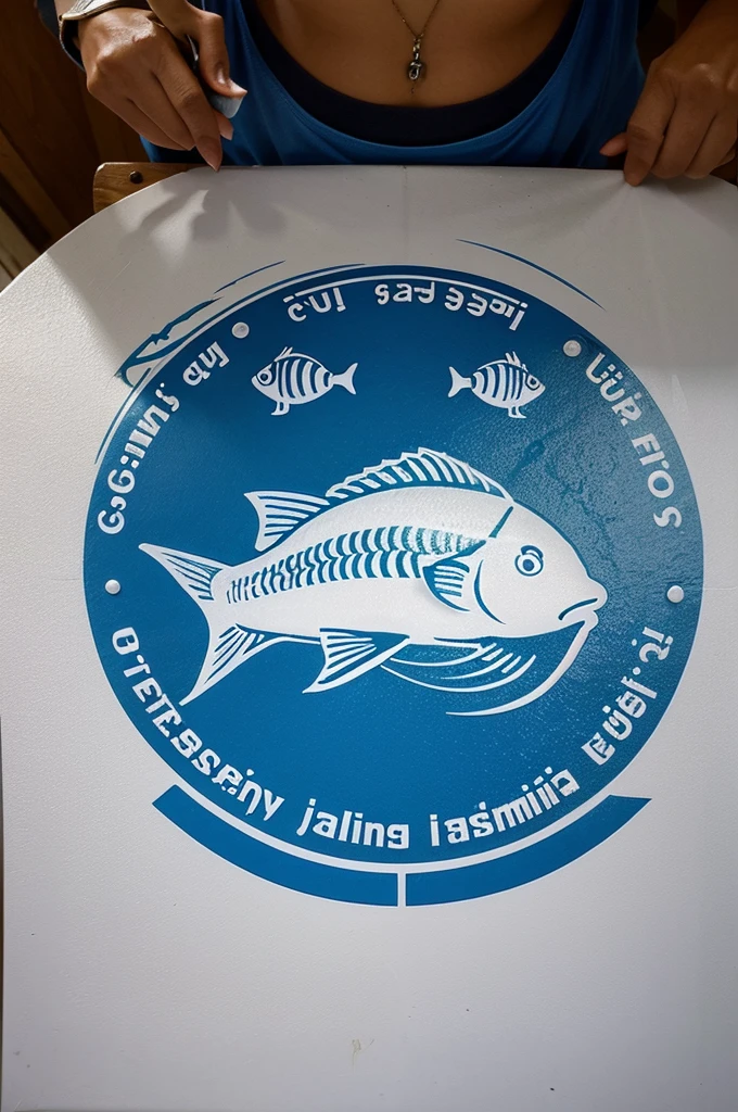 Create a logo for the fishing community , with a round design there are pictures of fish and lopsters and squid , it says TANJUNG SARI FISHERMEN ASSOCIATION  (HANTARI) 