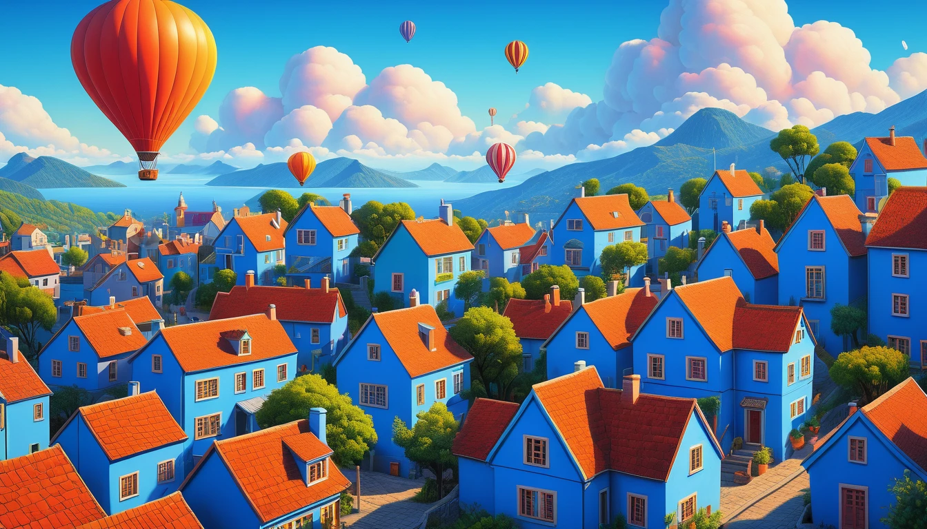 Create imaginative and stunning images demonstrating the style of ((Naive Art)), blue and cloudless sky, hyper realistic, 8k, vibrant colors, sharp and clear image