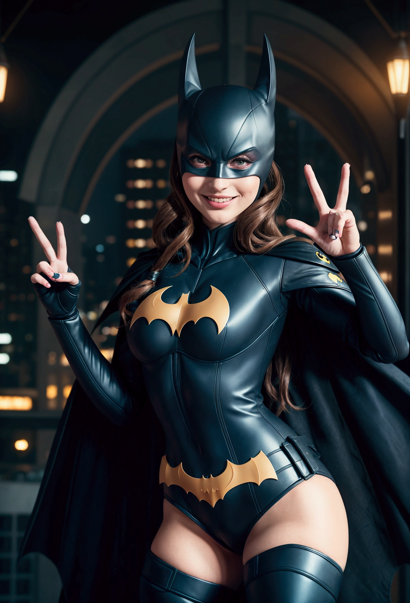 Batgirl waving peace signs