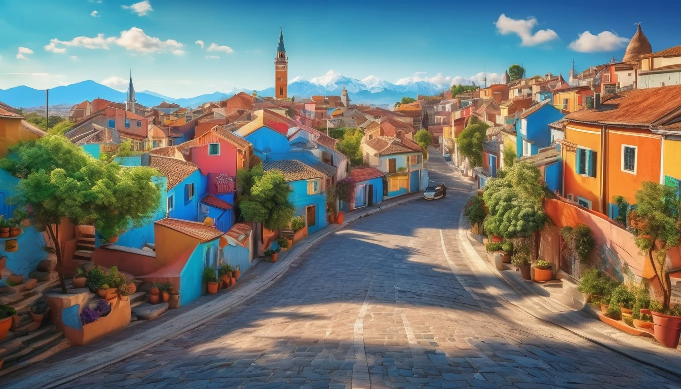 Create imaginative and stunning images demonstrating the style of ((Naive Art)), blue and cloudless sky, hyper realistic, 8k, vibrant colors, sharp and clear image