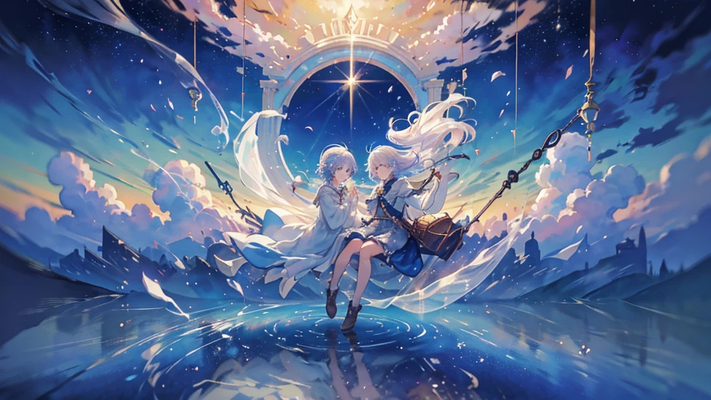 (watercolor style, Spectral Art) + majestoso rio com Overlooking para o panorama + Fantasy Bag (Overlooking) + (Flowing + Subtle reflection) + (mix + sneeze) + (Clear light and shadow + Dynamic Swing)