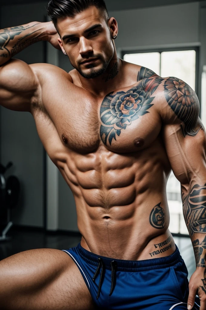 A realistic tattooed muscular man