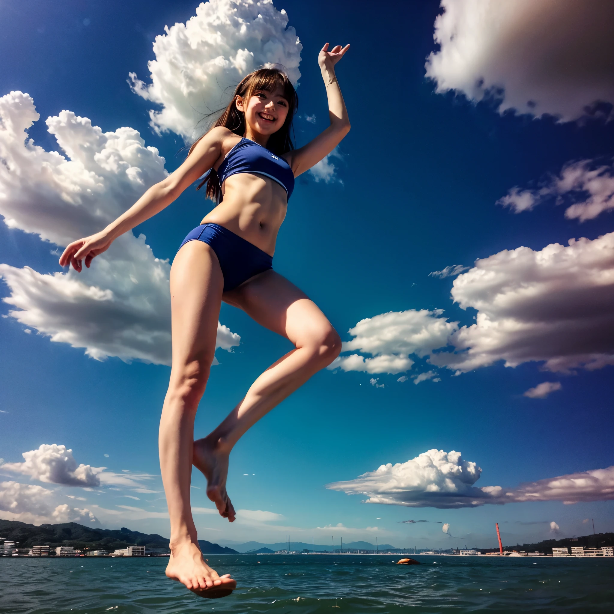 ((ExtremelyDetailed ( KAWAII Girl Floating:1.37) in WHITE at Dusk Enoshima Beach)), (masterpiece 8K TopQuality) (ProfessionalPhoto:1.37), {(Standing Full Body:1.2)|(from below:1.2)}, Different types of hair colors, {(White skinny(School Swimwear))|(SchoolUniform) with Tiny AthleticShorts}, {Corrected Childish hand|Hidden hand|Armpit|Different types of breasts|(Clearly Visible the shape of Butt)}, Joyful Expressions LifeLike Rendering, PerfectLighting, Dazzling Horizon {Colorful Clouds | Starry IridescentParticles} VolumetricLighting (Acutance:0.8)