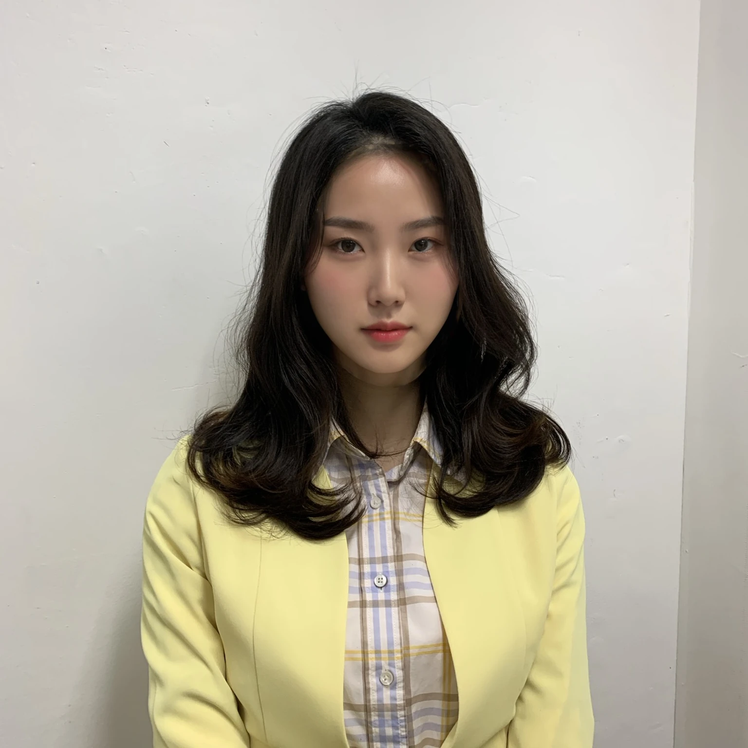 Best Quality, 8k, Masterpiece, (Portrait: 1.3), (photo realistic:1.4), (hyper realistic:1.4), Sharp Focus, looking at viewer, (smoother lighting:1.1), (increase cinematic lighting quality:0.9), realistic lighting, backlighting, light on face, ray trace, (brightening light:1.2), (Increase quality:1.4), sharp detail, (best quality real texture skin:1.4), finely detailed eyes, black_eyes, finely detailed face, 25 year old Korean woman