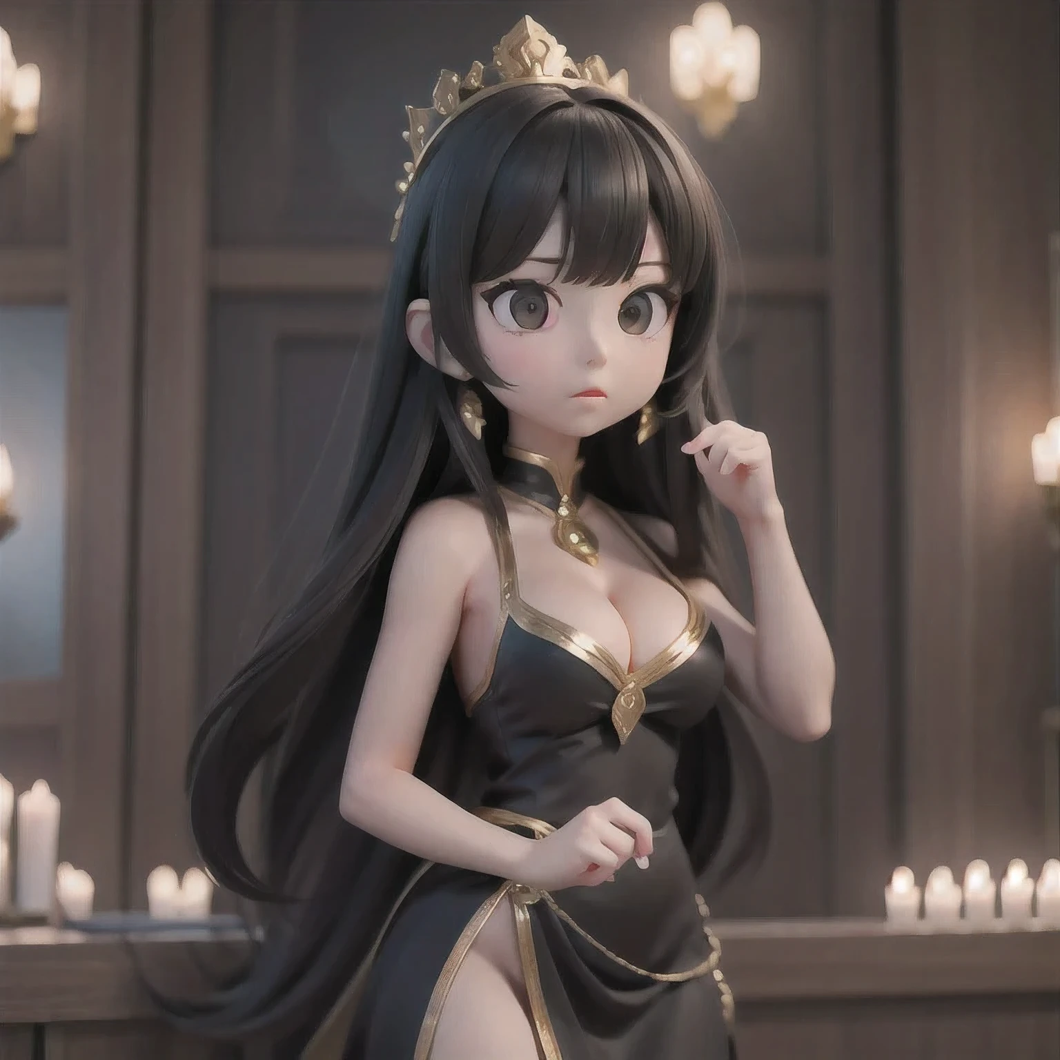 CG
1girl
bangs
bare shoulders
black dress
black eyes
black hair
blurry
blurry background
blurry foreground
bokeh
brown eyes
cleavag mouth
depth of field
dress
hair ornament
jewelry
large breasts
long haing at viewer
medium breasts
solo
upper bodlong hair