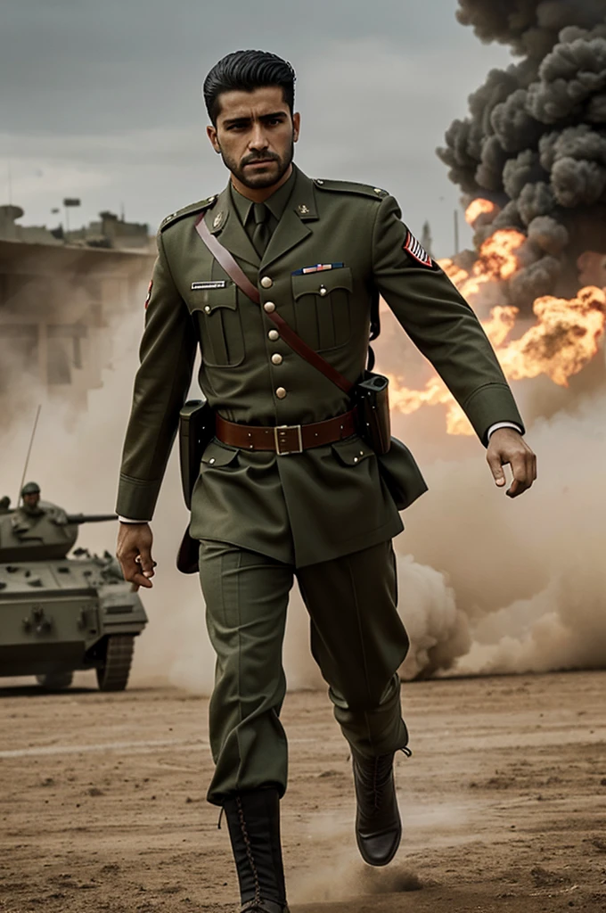 Create an image of José Manuel Rodríguez fighting for his country in the war