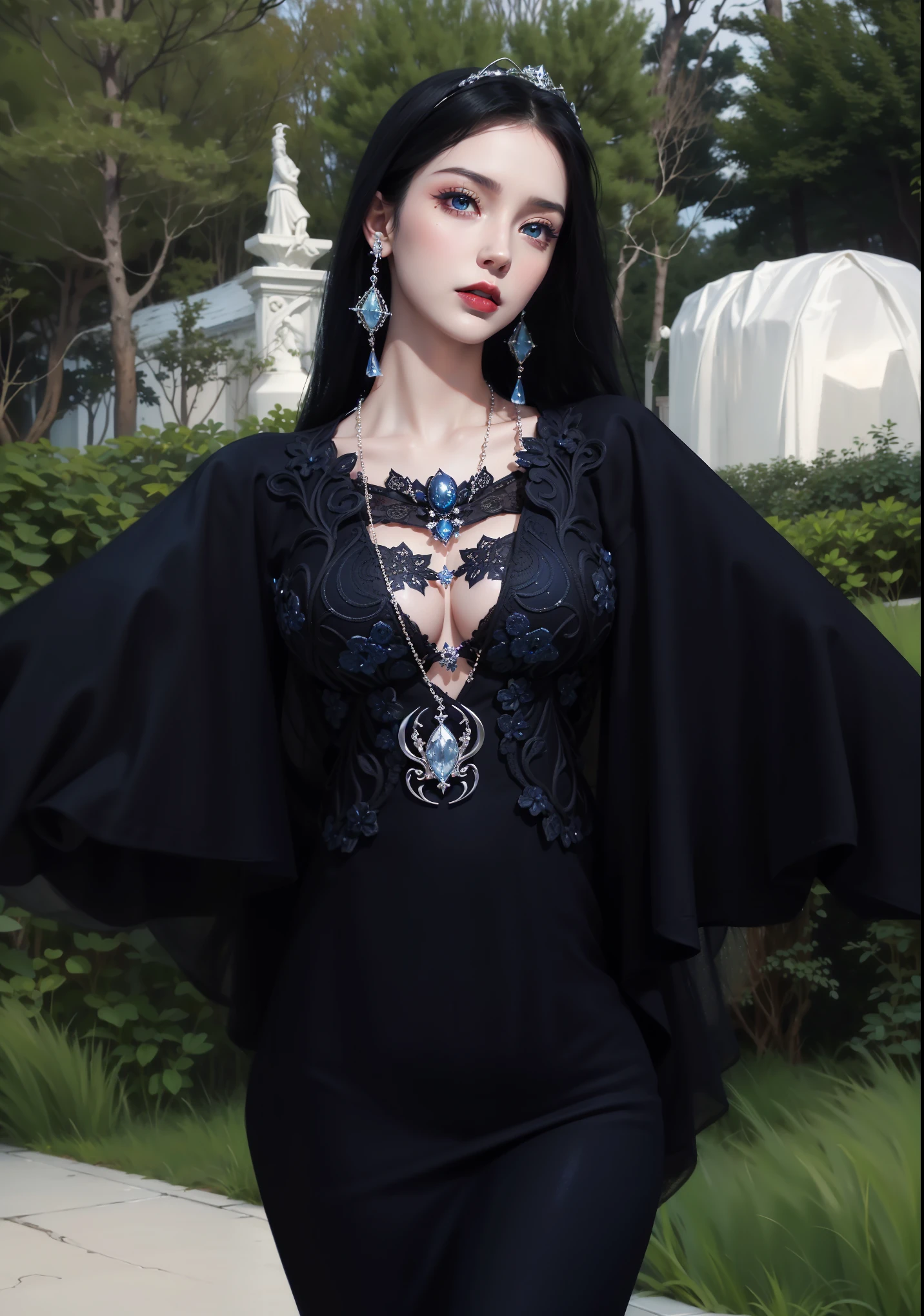 Royal sisters,Exquisite eyes,Frozen queen,Put the crown on your head,Detailed facial expressions body,tall and big,Glamorous characters,Leg length,4K,HD,The look,White translucent lace,白皙Full figure,Little cherry mouth,Beautiful and lovely,Full figure,Glossy Gel Coat,Vampire Queen in luxurious gown,Have a tattoo(Intricate tattoo designs),The tattoo is very three-dimensional,Ice Princess,Rich facial details,Eyes are blue(Pupils as deep as the starry sky),Gorgeous silk(Silky reflective),Wear dark red lipstick,Gorgeous clothing,Galaxy shining star skirt