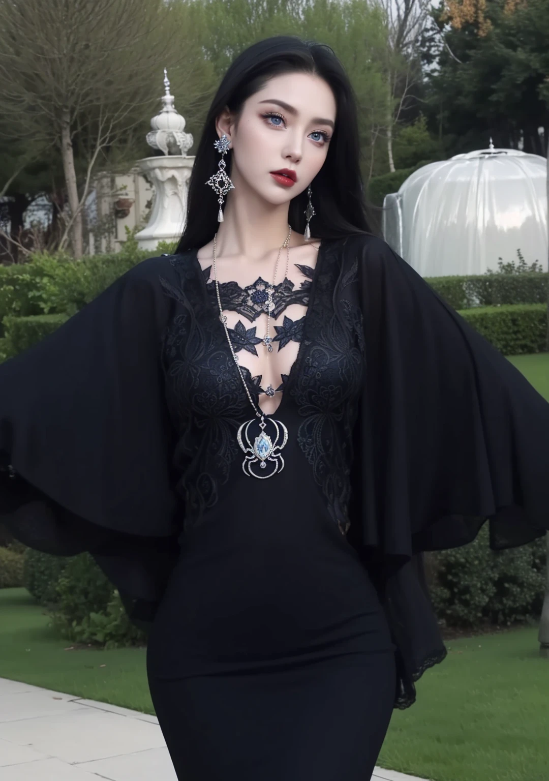 Royal sisters,Exquisite eyes,Frozen queen,Put the crown on your head,Detailed facial expressions body,tall and big,Glamorous characters,Leg length,4K,HD,The look,White translucent lace,白皙Full figure,Little cherry mouth,Beautiful and lovely,Full figure,Glossy Gel Coat,Vampire Queen in luxurious gown,Have a tattoo(Intricate tattoo designs),The tattoo is very three-dimensional,Ice Princess,Rich facial details,Eyes are blue(Pupils as deep as the starry sky),Gorgeous silk(Silky reflective),Wear dark red lipstick,Gorgeous clothing,Galaxy shining star skirt