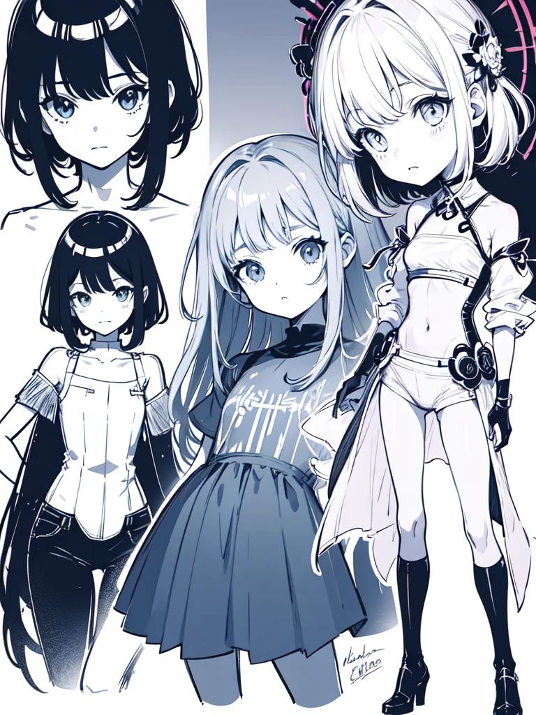 sketch (Character design sheet, same characters, whole body, Three-View, front, ~ ~ ~ ~ side, return),(Very bright:1.1), White Background, [1 Girl:7], (Tilt your head:1.2), ([sketch|watercolor \(Moderate\)]:1.15),Chaotic Abstract Background, Vector Trace, Gradient Blending, Bright colors, that&#39;wonderful, Very detailed, Complex, (Very low contrast:1.4）,whole body, Artistic elements add depth to the work. The overall atmosphere is creepy and nightmarish...., With a unique artistic touch. This movie is、The dark and crazy world of horror movies depicted in HD., Evoke visual stimuli and aesthetic sense, that will terrify and excite the audience....,watercolor画, （Lightless, Eyes without highlights, evil eye, An ugly person with white eyes, that&#39;Red eyeliner）,whole body絵, Wearing a maid outfit, Full bangs,(Full bangs, Straight bangs, The bangs are aligned diagonally), （Gradient braided hair, (Light purple hair), (Ink blotches:1.1), (pale:1.2),(Light purple:1.2),(Light green:1.2)）　and full body and watercolor画, （Lightless, Eyes without highlights, Evil Eye, A bad looking person with white eyes, It&#39;s a red eyeliner）,whole body絵, Wearing a maid outfitいる and （Mature face,tall, Wearing black tights,Green Eyes, The skin is hidden　and maid, (Add a logo"test”)