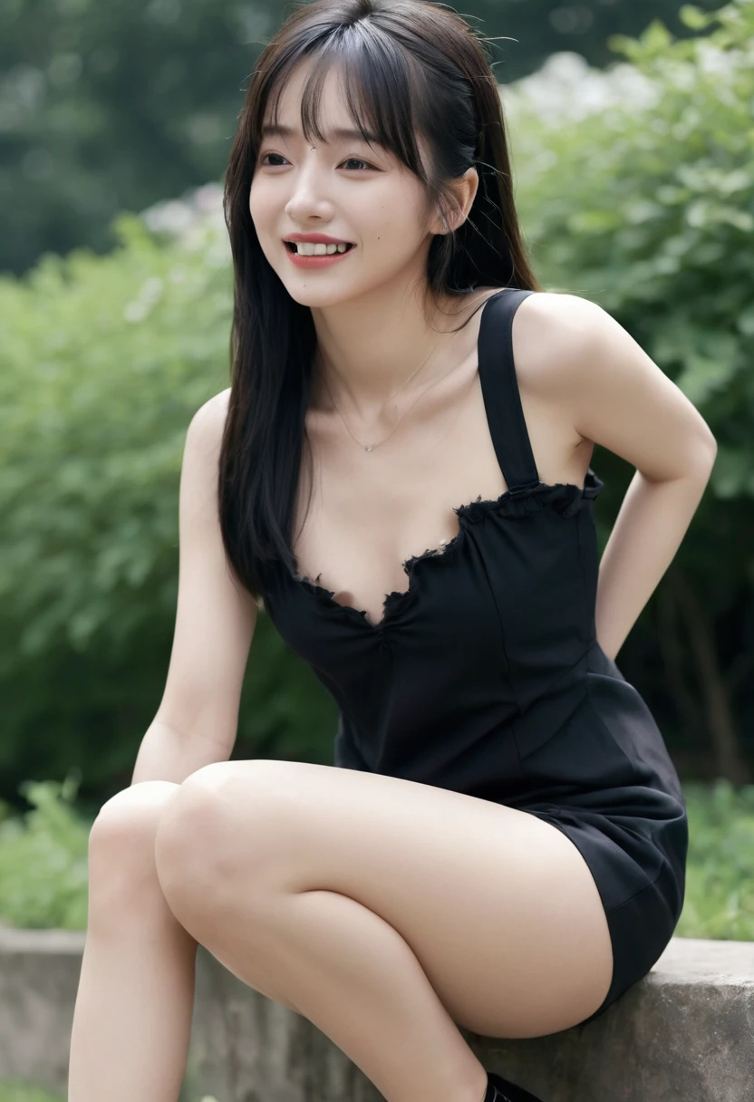 (Highest quality, masterpiece, 4K, photograph, Fine:1.4), (A  crying in a tattered mini dress:1.3), Half naked, Small and cute美少女, garden, squirt, Black Hair, ponytail, A badly torn and tattered black mini dress:1.3, Small and cute, Black mini dress with ripped neckline, Thighs in full view, Walking while crying, Embarrassed and crying, Black high heels:1.1, Full body video:1.25, Almost naked, Torn black cloth from clothing scattered on the ground, Beautiful legs exposed, Tears flowing,
