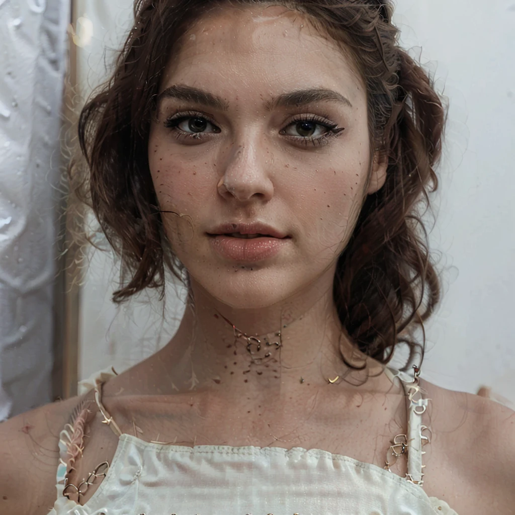 (highly detailed women face)) dressed in an incredible beautiful dress, with brown hair and (beautiful detailled … eyes:1.2)(closed mouth:1.2), some facial imperfections, ultra detailed, beautiful girl, real human, striking features, beautiful, intricate details, tension, contrast, (high texture:1.2) (realism:1.2), high-quality rendering, stunning art, high quality, detailed skin, vibrant details, hyper-realistic, Photo Focus, DOF, Aperture, insanely detailed and intricate, character, hypermaximalist