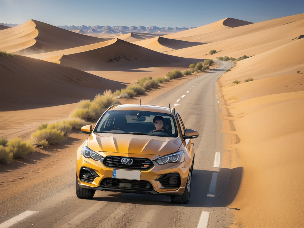 (desert :1.2),road ,(รถวิ่งบนroad:1.2) landscape:1.5 ,(Many cars:1.2) ,
