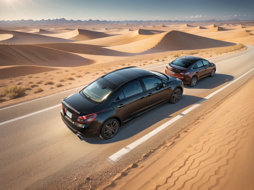 (desert :1.2),road ,(รถวิ่งบนroad:1.2) landscape:1.5 ,(Many cars:1.2) ,
