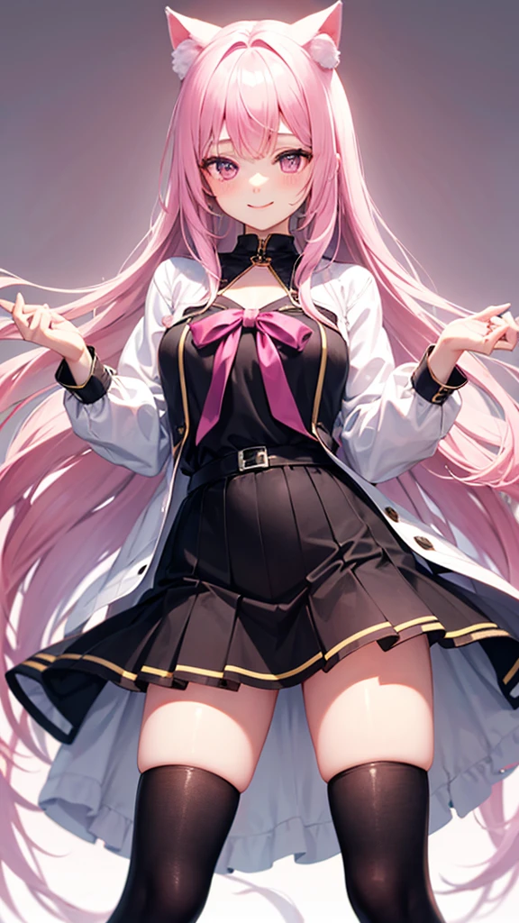 Anime illustration style,a beauty girl,demonic horns,Devil's wings on the back,(full bodyesbian),((Draw to the tips of your feet))、Standing,((hi-school girl)),校服,preppy style,((Short Bob)),short-cut,A little bit of sagging eyes,High skin exposure,Pink hair,(The color of the eyes is green),Eye color is emerald green,The navel is visible,Navel Ejection,(((Idol costumes))),(((Singing a song))),is singing,((Have a hand microphone)),The background is a live stage,SF