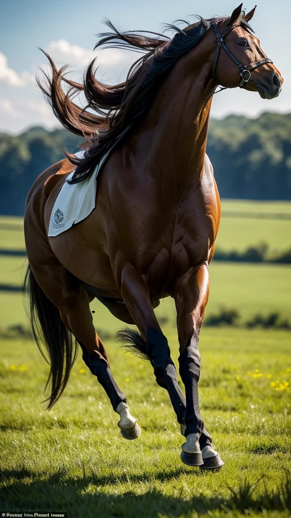 The powerful stallion galloped across the meadow, its mane flowing in the wind as it reveled in its freedom