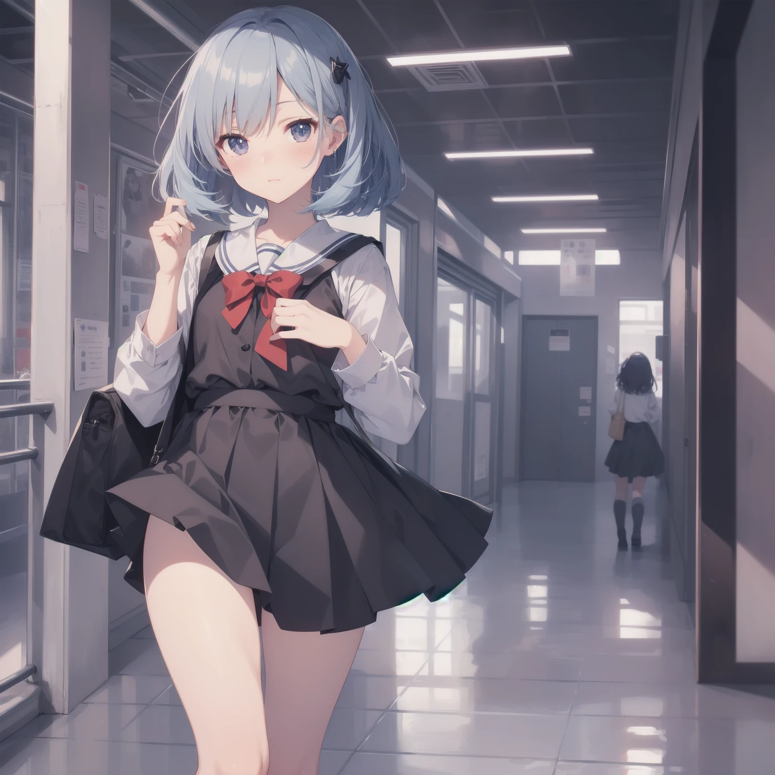 ultra-absurdres-Top quality by artist God, ultra-detailed, high resolution, anime moe artstyle, best anime 8k konachan wallpaper, pixiv contest winner, pool:2810, perfect anatomy,break, 1girl, (Please draw a girl walking sleepily to school alone. )break,(Solo,little female, 13-year-old:1.3),Full limbs, complete fingers,a junior high school student, (very short hair), short cut, flat chest, , small butt, small black eyes, beautiful detailed eyes, well-proportioned iris and pupils, expressive eyes, highres detailed hair, soft expression, salor school_uniform, sailor collar, serahuku, bow, pleated skirt,(Detailed Lighting), (Detailed background), in the School commute route. break,super detailed skin, Best cinematic lighting powered by famous artist, 8k,beauty illustration,photoshop_(medium),very aesthetic,break,((artist:tomose_shunsaku )), artist:clamp ,artist:carnelian ,artist:kantoku ,
