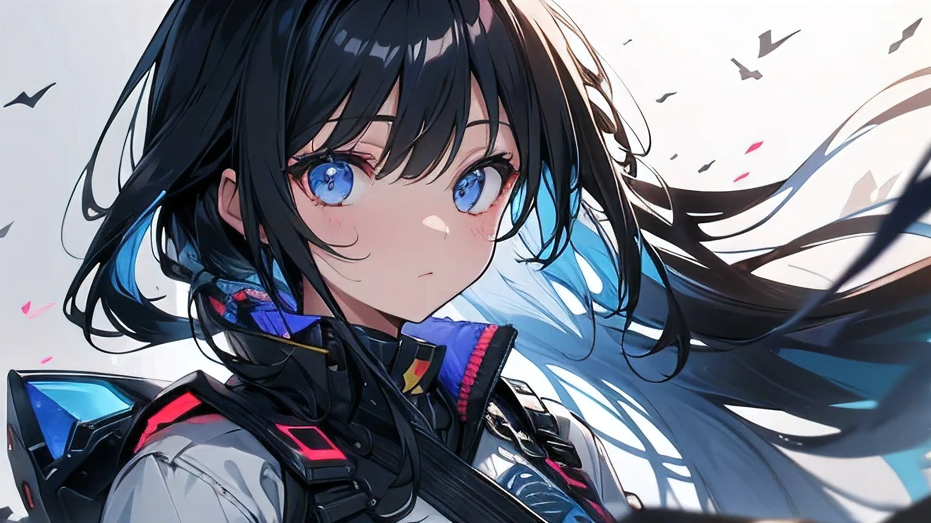 Battle in the Skies, Secret Weapon Girl,black long hair,空を飛んでいる