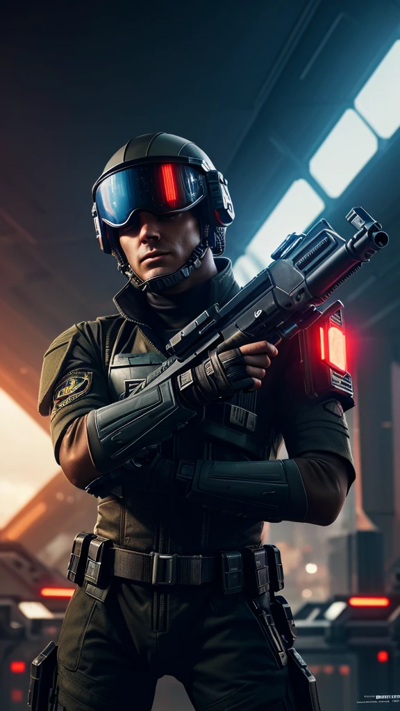 A closeup of a person with a gun and a helmet, science fiction soldier, futuristic soldier, cyberpunk soldier, phone wallpaper 4k, Wojtek FUS, kane of command & conquer, Cyberpunk Imperial Militar, Paragraph, dressed in sci-fi military armor, Helghast, dressed in tactical armor, epic scifi character art.