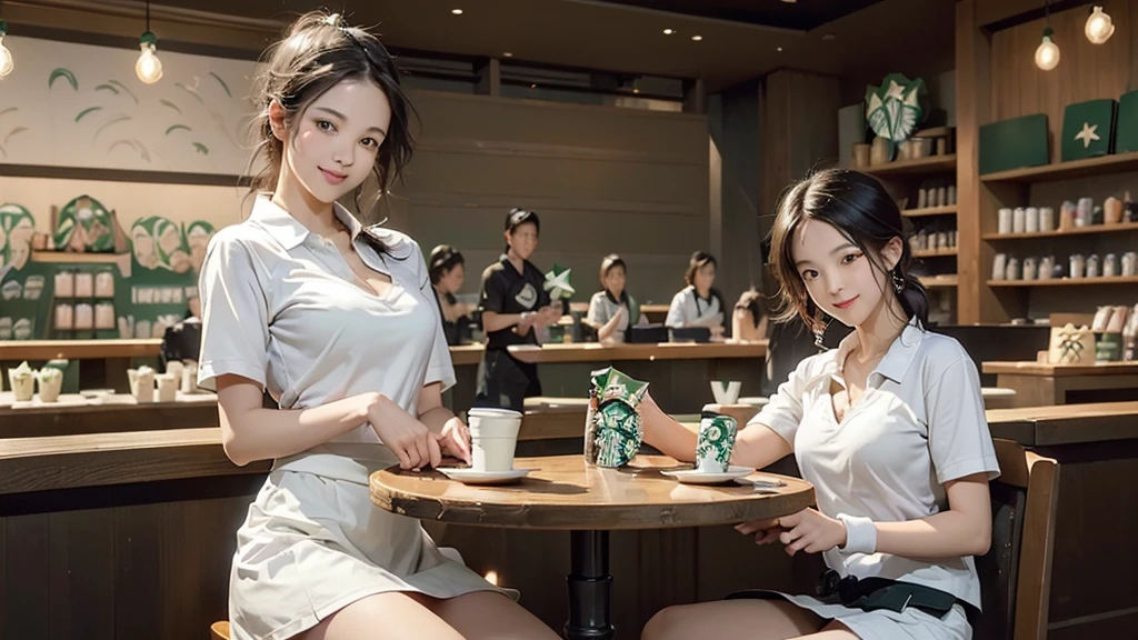 (((((((((Emphasize cleavage))))))))) ((((((((((Cheerleader, pom pom mini skirt, smile)))))))))) (((((((お洒落でcuteInside the Starbucks store))))))) 8K、RAW Photos、Highest quality、Super detailed、Super Resolution、Ultra HD、8K壁紙、Amazing details ((((((tennis racket)))))) (((((((Inside the Starbucks store)))))))、 ((((((Sit down and eat cake、Drink Starbucks coffee、smile))))))、((Heart Necklace)) Modern and sleek design:Interior design using natural materials、Many of the designs are warm and made using wood and metal.。 Large windows:自然光をたっぷり取り入れるためのLarge windowsがあり、Providing a bright and open space。 Green Interior:Potted plants are effectively placed、It creates a relaxing atmosphere。 artwork:Works by local artists、Starbucks-related art on display。 Cozy seating:Cushioned chairs and sofas、Bar sheet etc.、A variety of seating options available。 Open kitchen area:Being able to see how drinks and food are made、We provide peace of mind and transparency。 Unique lighting:Antique lamps and chandeliers、Modern lighting fixtures are used。 Comfortable background music:Relaxing music is playing、A comfortable space is provided。 Wide々Table space:一人でもグループでも使いやすいWide々There is a table with。 Community Table:There is a large table where you can socialize with other customers.。 Seasonal decorations:The decorations are themed according to the season.。 Design with a local feel:The design incorporates the local culture and characteristics.。 Fragrance production:コーヒーの香りが店内にWideがり、A space that satisfies the five senses has been created.。 Conversation with a barista:フレンドリーなConversation with a baristaが楽しめるカウンターエリアがあります。 8K、RAW Photos、Highest quality、masterpiece:1.2、Super detailed、Super Resolution、Ultra HD、8K壁紙、Amazing details、Photorealistic:1.4、Having fun by the water、Full Body Shot、Full body photo、High-resolution RAW color photos、Professional photos、A scene full of emotion、Very detailed and beautiful、Ultra HD、8K壁紙、Amazing details、Huge file sizes、Highly detailed beautiful girls、Highly detailed face Highly detailed eyes、Extremely realistic skin、 Highly detailed fingers, Highly detailed nose, Highly detailed mouth, Perfect Anatomy, Highly detailed background, Highly detailed clothing, Teen, cute女の子, Famous Japanese Idols, cute, Realistic body, Slender, White skin, Glowing Skin, Slim body, Realistic Face, Delicate eyes, double eyelid,