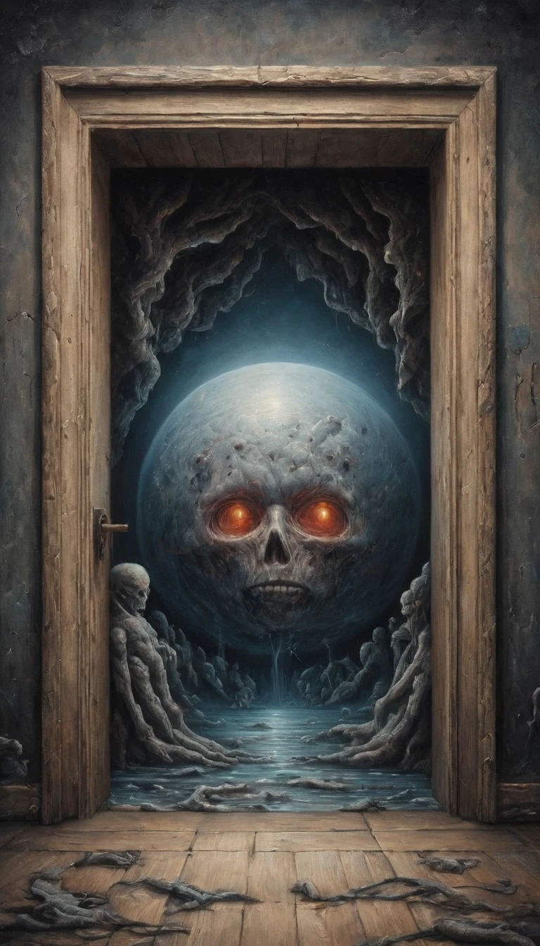 Optical Illusion, a 3d painting with painting frame around a door, hand draw, 3D painting, reality, fantasy art, enhance, intricate, (best quality, masterpiece, Representative work, official art, Professional, 8k) The damned are geniuses, cruel geniuses, and poor me: so infinite and so little, so aware of my end before the beginning of the other and their bad genius. Geniuses without twins, neither brothers nor me. They are hoarse with wisdom as their health is bad. And the much that I live does not reach its end. Such geniuses are many but few groan like this. In their germs, there is as much stupidity and their germs are so deadly and foolish, but (they did not come to be and) they did not defeat me.