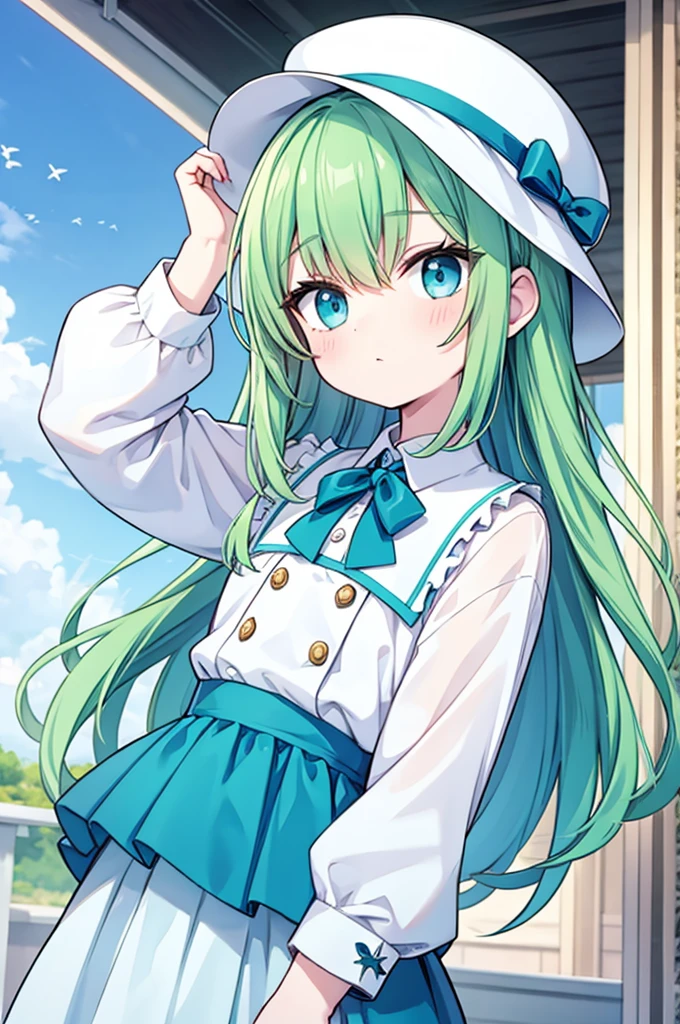 boy Green Hair Blue clothes White hat