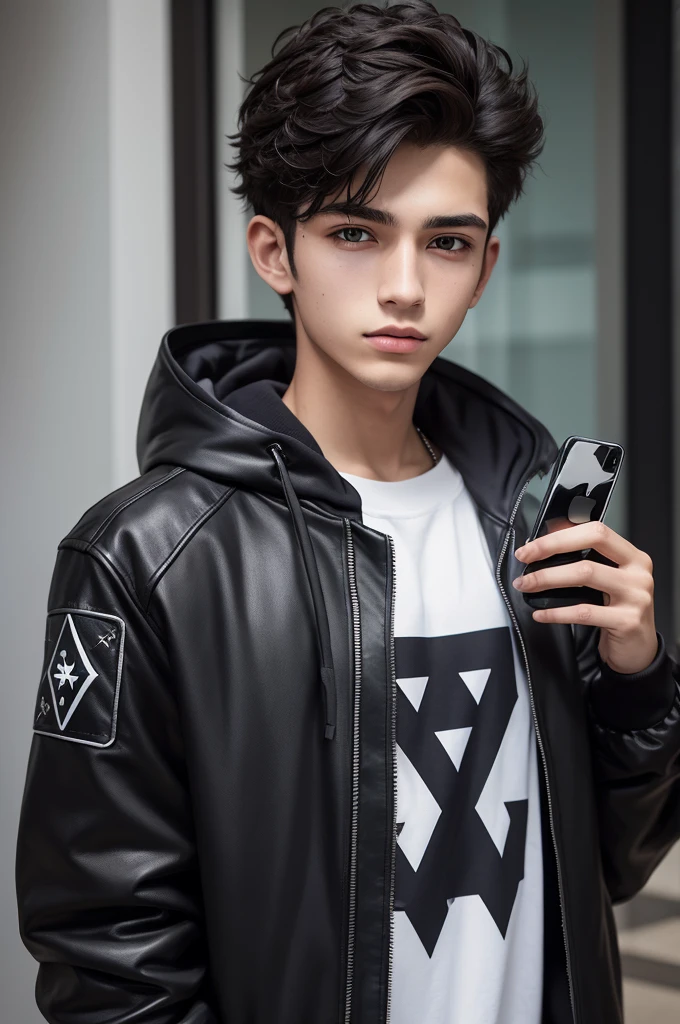 Boy in a sweatshirt at school with a skull tattoo on his face