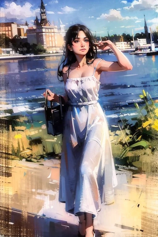 Masterpiece cinematic photo, photograph cinematic photo a Doos dronk, club in trap, homeleesultra detailed, ultra sharp, ((best quality, симметрия)), ((masterpiece)), Stands on the embankment of Moscow. cityscape background, photograph, film, bokeh, professional, 16k , oil painting,