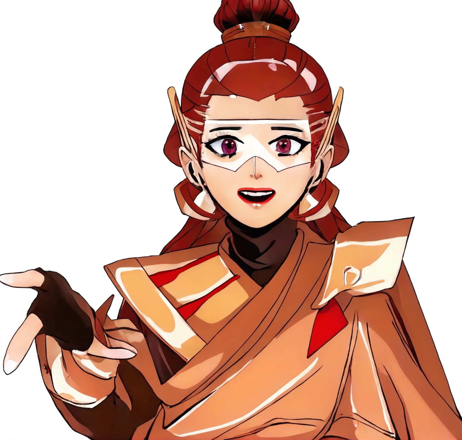 1 girl, has bright red eyes and her cheeks have obvious red dots, which are her birthmarks, Her hair is pink and long, She styles it in a Japanese hairstyle with braids, Kira'na also has a hair bun whose decoration is similar to a traditional Chinese Guan, Dua gold and red colors are used to dye hair,
Kira'na wears attractive and eye-catching clothing, Her clothing is similar to traditional Thai clothing called chut thai, but has a shield part attached, A turtle neck in black and ash purple lies beneath her clothing, along with long black gloves without finger,