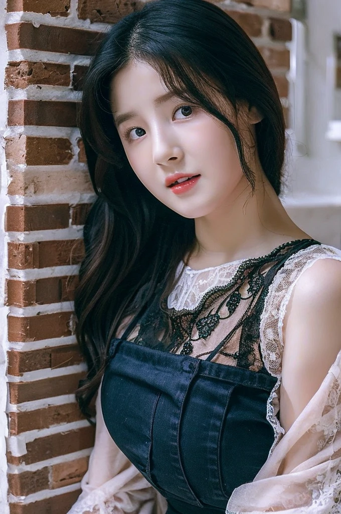 23 years old busty woman, wearing black lace baby doll, looks like nancy (momoland:0.2),  (european:0.4)