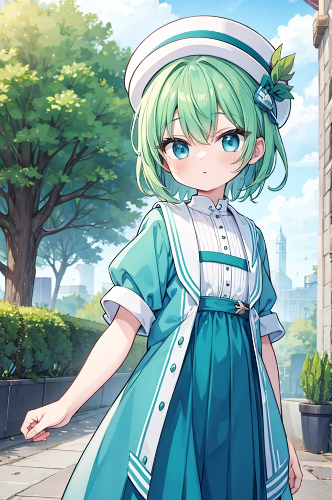 boy Green Hair Blue clothes White hat