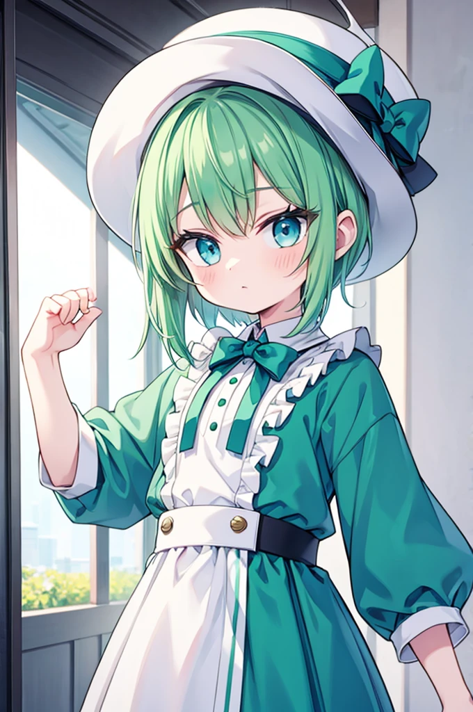 boy Green Hair Blue clothes White hat