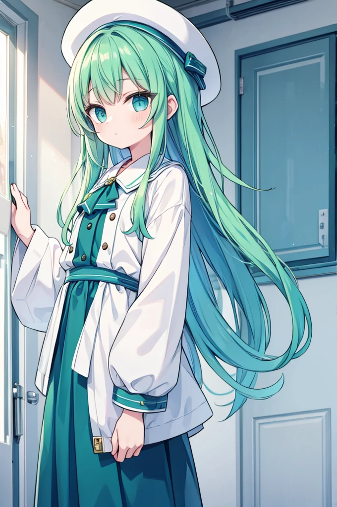 boy Green Hair Blue clothes White hat