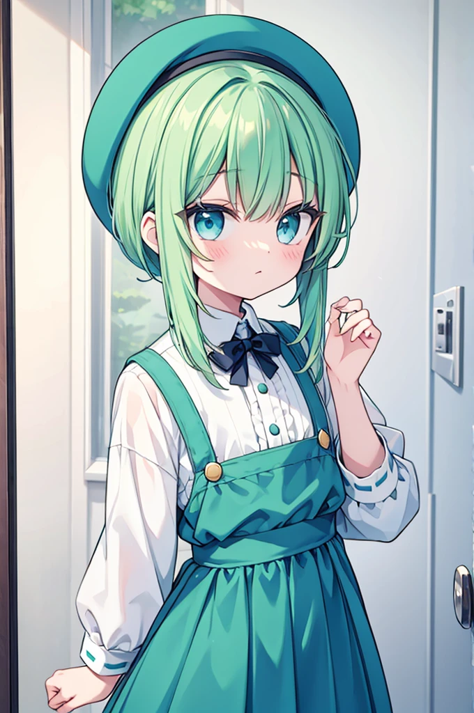 boy　Green Hair　Blue clothes　White hat
