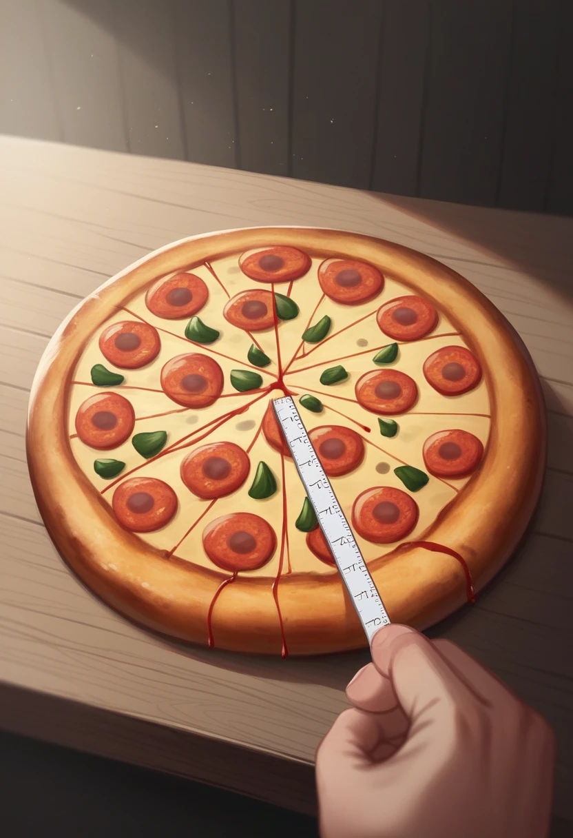 Create an ultra realistic image of a rectangular pizza measuring 70cm x 35cm, with flavor toppings divided into five columns of different flavors. Pizza is on a wooden table in a dining room. The room has indirect lighting with warm light, creating a warm and inviting atmosphere. The five different flavors on the pizza are clearly visible, with fresh and appetizing ingredients. Make sure the pizza texture and ingredient details are realistic. The wooden table should have a rustic appearance and the lighting should highlight the pizza as the main focus of the image.
