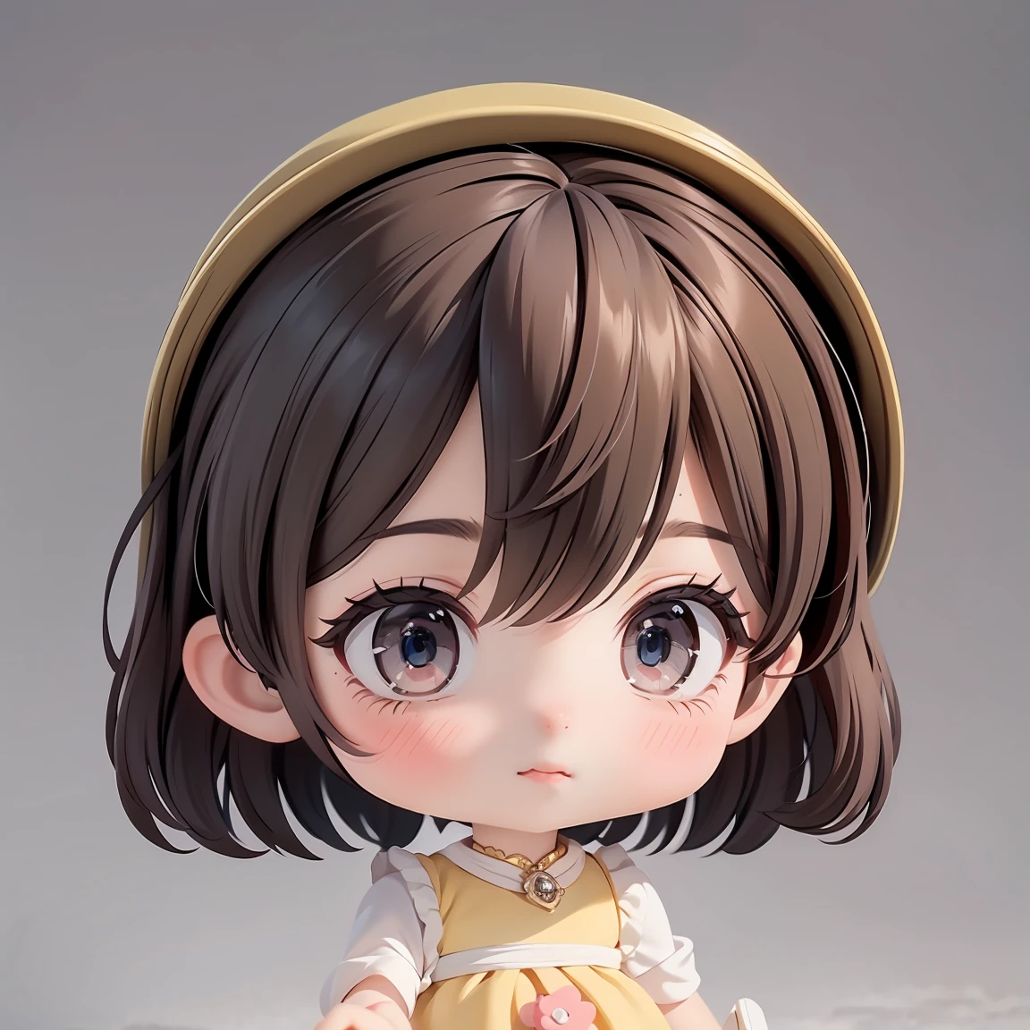 Super Chibi Character:1.8、wearing cute sandals、background:Simple all over、Blonde Hair、Cute 7 year old girl、Cinderella Dresses、Various expressions:1.8、Various poses with moving arms:1.8、Looking this way、LOL