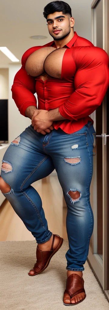 4 meter tall slightly overweight indian men. 20 years old. Childish Young hairless fresh face. In london with friend. Very sexy Posing for camera. Muscular. Wearing a henley and tight sweat pants. Big ass. Smooth body and face. Belly seen. Long long legs.