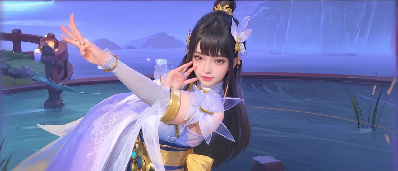 Realistic, Kagura from Mobile legends, ultra detail, high quality, masterpiece, ultra hd, perfect face, perfect detail, fokus high detail, detail face, smile