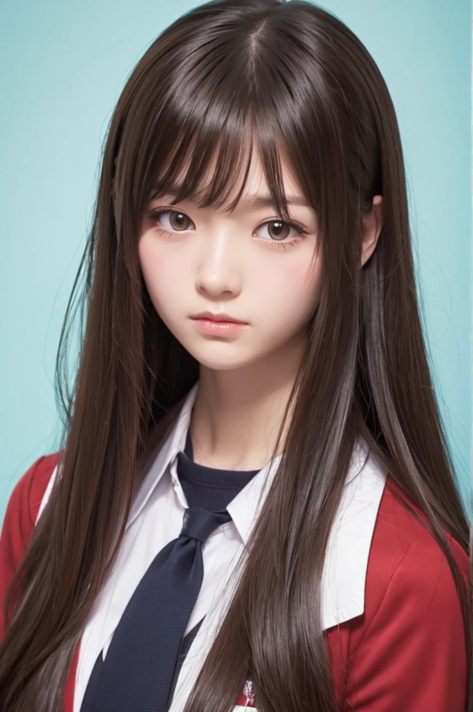 Long hair high school girl illustration with a grumpy face