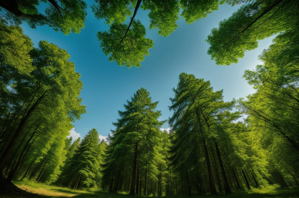 (((Masterpiece))), (high quality), In the forest at dusk。Black clouds cover the sky。There are large trees all around、I look up at it with a tilted gaze.。Realistic。