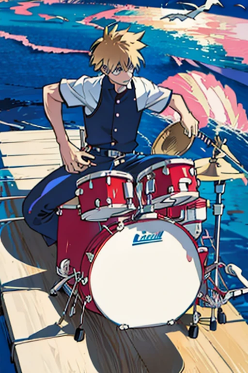 Drum instructor Drum playing Seaside Anime Style