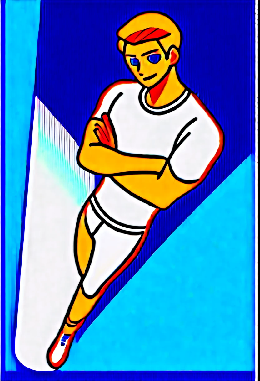 1man, smile, male focus, toned male, tall male, toned, pectorals, white shirt, beige pants, lens flare, solo, looking at viewer, gym background, best quality, amazing quality, best aesthetic, absurdres, muscular, full body, erection, penis out of pants, penis, nsfw, unzipped pants, unbuttoned shirt, neck shirt, perfect penis, large penis