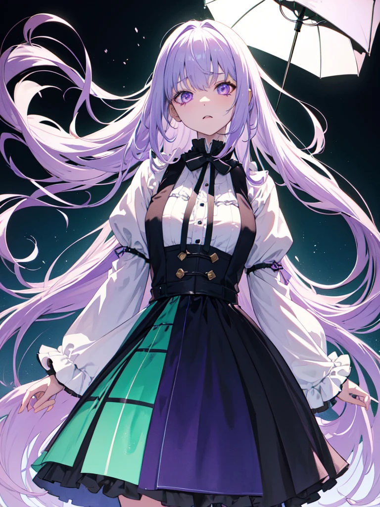 whole body絵, メイド服を着ている and  sketch (Character design sheet, same characters, whole body, Three-View, front, ~ ~ ~ side, return),(Very bright:1.1), White Background, [1 Girl:7], (Tilt your head:1.2), ([sketch|watercolor \(Moderate\)]:1.15),full body, Full bangs, Gradient braided hair, (Light purple hair), (Ink blotches:1.1), (pale:1.2),(Light purple:1.2),(Light green:1.2)　and full body, Artistic elements add depth to the work. The overall atmosphere is creepy and nightmarish..., With a unique artistic touch. This movie is、The dark and crazy world of horror movies depicted in HD., Evoke visual stimuli and aesthetic sense, It will terrify and excite the audience....,watercolor画, （Lightless, Eyes without highlights, Evil Eye, A bad looking person with white eyes, It&#39;s a red eyeliner）,（Mature face,tall, Wearing black tights,Green Eyes, The skin is hidden　and maid, The background is a dark and desolate landscape, Horror movie atmosphere. Her figure is extremely beautiful, Emphasizing the dark and crazy elements. Skillfully expressing the effects of light and shadow, detailed, The face and expression of the black costume are also carefully drawn.