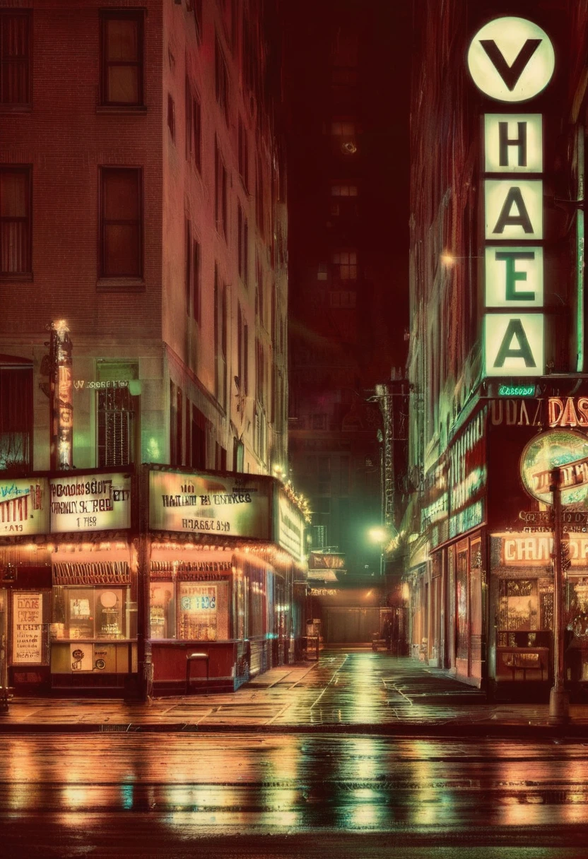 Photo of a street in USA at 1960s at night