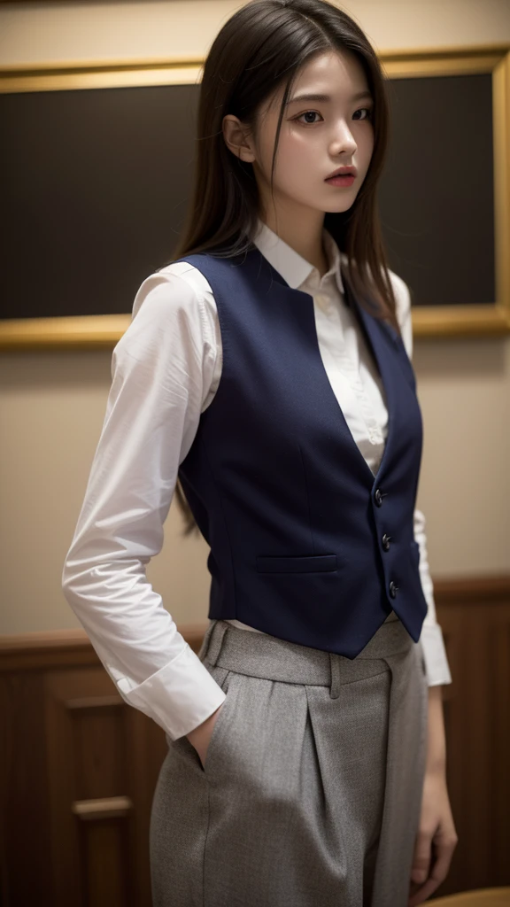 masterpiece、A woman with light brown hair is standing in a hotel lobby wearing a short pleated skirt, very sexy costume, 厳格なsuitを着ている, real anime girl, anime girl cosplay, Stylish and gorgeous cosplay, ((Very Shorthair Girl:1.4))、sexy costume, ファッションsuitを着ている, suitを着て, dressed properly, タイトなsuitを着ている, sexy look, suit, suitを着ている, suitを着ている、smile、