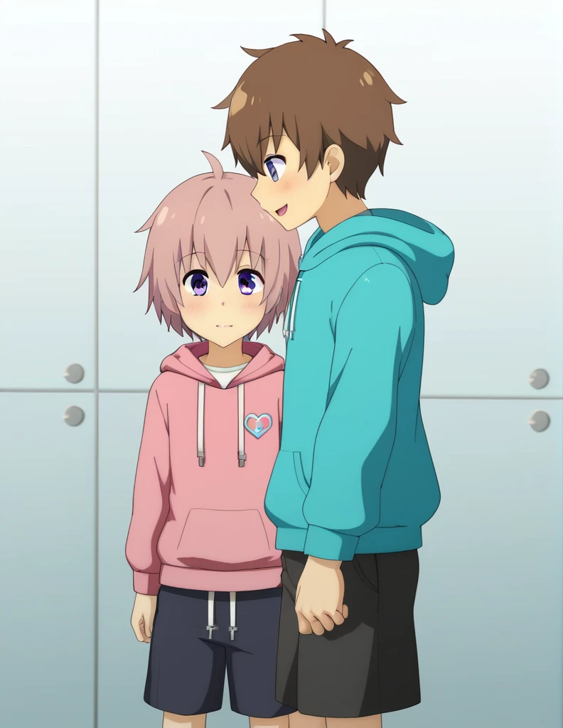 Japanese、Cute Boys、hoodie、Mash Hair、Brown Hair、high resolution、high quality、16K、High quality