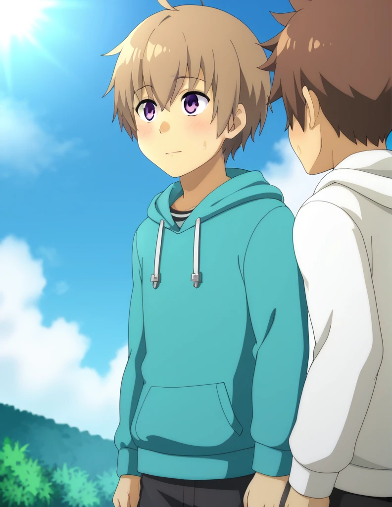 Japanese、Cute Boys、hoodie、Mash Hair、Brown Hair、high resolution、high quality、16K、High quality