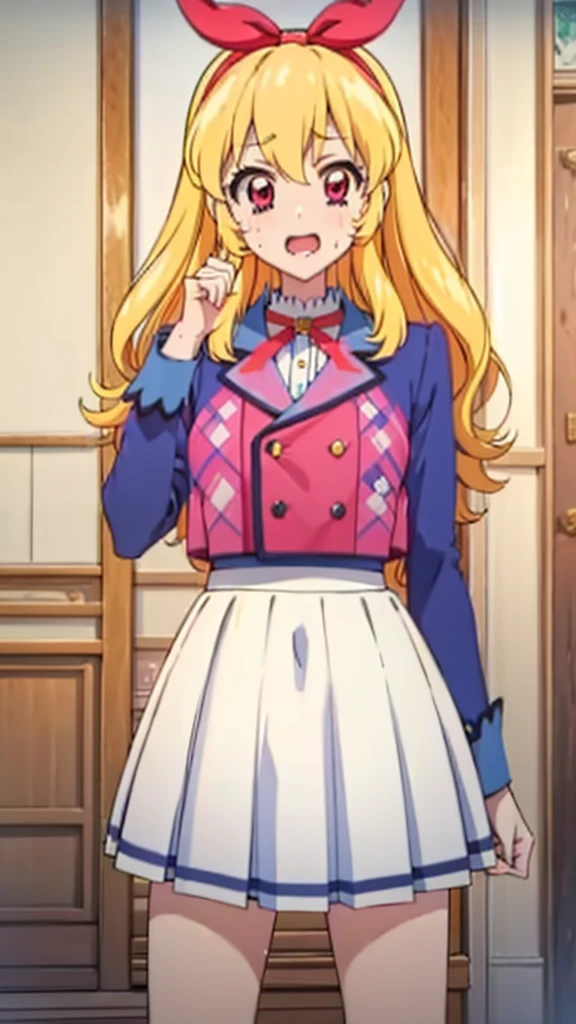 masterpiece,Highest quality,Browsing Caution,blouse, Pleated skirt,Ichigo Hosimiya,vagina,Sex,throw,At the bed,(behind),take off your clothes,(surprise,Disgust,anger),Open your mouth,Cry,,semen,Sweat
