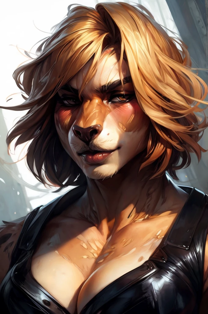 by Sandra Chevrier, by Liam Wong, by Ferdinand Knab, by Rafael Albuquerque, by Ilya Yefimovich Repin, solo, furry, turtle, short blondie hair, big lips, puffy lips, simple background, white background, blurred background, breasts focus, naughty face, blush on face.